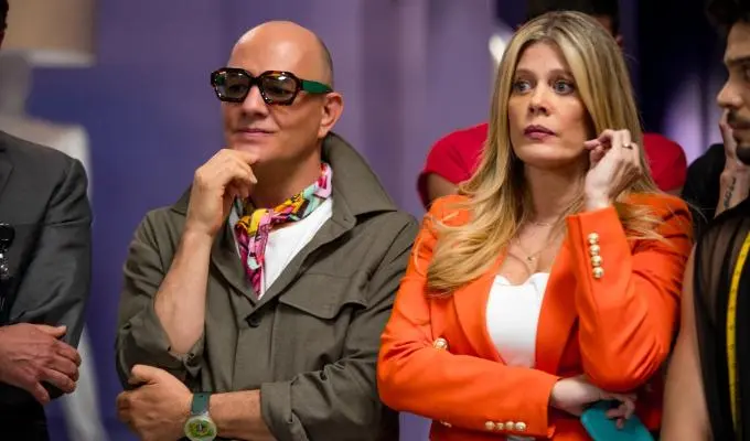 "Hugo Lombardi (Julián Arango) y Patricia Fernández 'La Peliteñida' (Lorna Cepeda) en 'Betty La Fea: La historia continúa'."