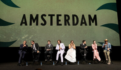 NEW YORK, NEW YORK - SEPTEMBER 18: (L-R) Ben Stiller, David O. Russell, Mike Myers, Michael Shannon, Margot Robbie, Rami Malek, Andrea Riseborough, and Timothy Olyphant speak onstage during the World Premiere of “Amsterdam” at Lincoln Center on September 18, 2022 in New York City. (Photo by Dimitrios Kambouris/Getty Images  for 20th Century Studios)