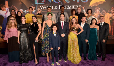 LOS ANGELES, CALIFORNIA - NOVEMBER 03: (L-R) Walt Disney Animation Studios CCO & executive producer Jennifer Lee, producer Yvett Merino, composer Germaine Franco, Angie Cepeda, Rhenzy Feliz, Jessica Darrow, María Cecilia Botero, Wilmer Valderrama, Stephanie Beatriz, Ravi Cabot-Conyers, co-writer and songwriter Lin-Manuel Miranda, Mauro Castillo, Carolina Gaitán, Adassa, co-director and screenwriter Jared Bush, John Leguizamo, co-director and screenwriter Charise Castro Smith, Diane Guerrero, and producer Clark Spencer attends the world premiere of Walt Disney Animation Studios' Encanto at El Capitan Theatre in Hollywood, California on November 03, 2021. (Photo by Alberto E. Rodriguez/Getty Images for Disney)