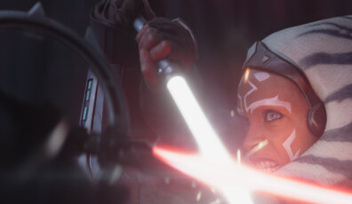 (L-R): Marrok (Paul Darnell) and Ahsoka Tano (Rosario Dawson) in Lucasfilm's STAR WARS: AHSOKA, exclusively on Disney+. ©2023 Lucasfilm Ltd. & TM. All Rights Reserved.