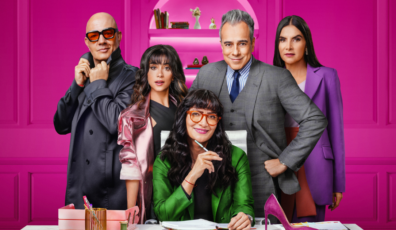 Póster promocional de 'Betty La Fea: La historia continúa' con los personajes principales: Hugo Lombardi (Julián Arango), Mila Mendoza (Juanita Molina), Betty (Ana María Orozco), Armando Mendoza (Jorge Enrique Abello) y Marcela Valencia (Natalia Ramírez
