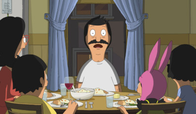 (L-R): Linda Belcher (voiced by John Roberts), Bob Belcher (voiced by H. Jon Benjamin), Tina Belcher (voiced by Dan Mintz), Louise Belcher (voiced by Kristen Schaal), and Gene Belcher (voiced by Eugene Mirman) in 20th Century Studios' THE BOB'S BURGERS MOVIE. Photo courtesy of 20th Century Studios. © 2022 20th Century Studios. All Rights Reserved.