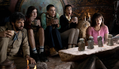 L-R, Eugenio Derbez, Nicholas Coombe, Jeffrey Wahlberg, Madeleine Madden and Isabela Moner star in Paramount Pictures' "DORA AND THE LOST CITY OF GOLD."